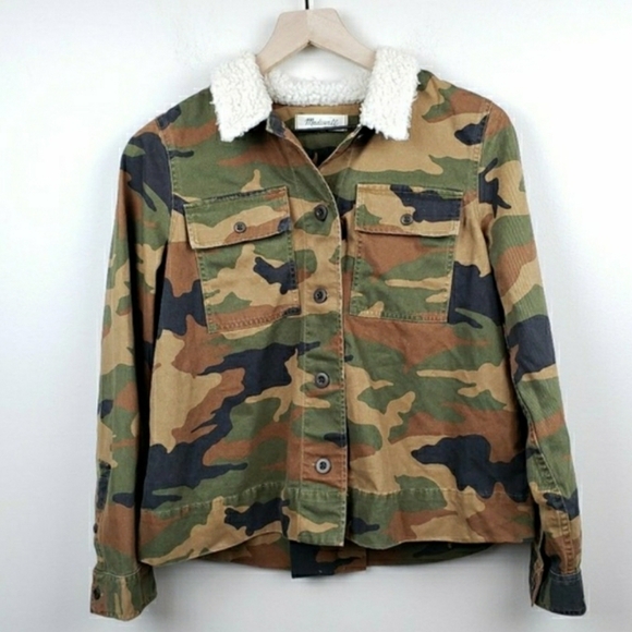 Madewell Northward Camo Sherpa Trim Jacket Military SZ Small - Picture 2 of 7